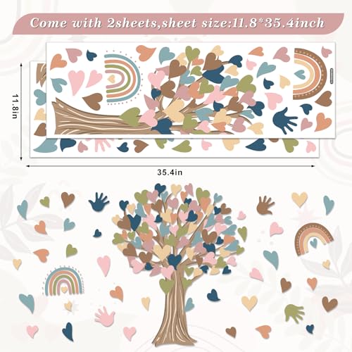Boho Tree Wall Stickers - Large Heart Tree Decals for Kids Rooms