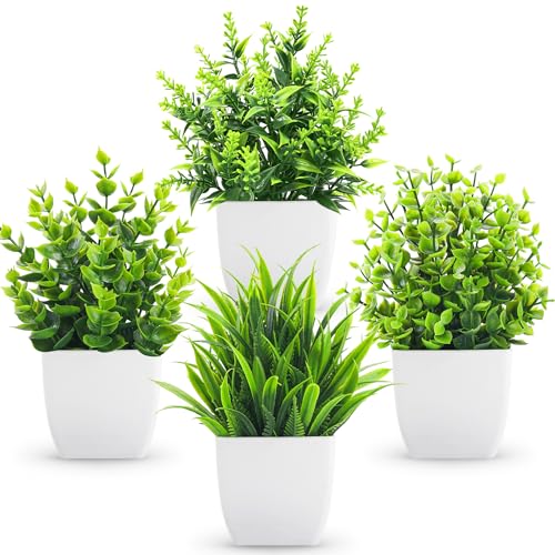 Der Rose 4-Pack Faux Plants in White Pots for Indoor Decor