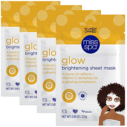 MISS SPA Brightening Vitamin C & Caffeine Face Mask Set - 4 Pack, Anti-Aging Skin Care