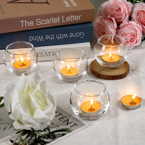 FrutPunch Glass Candle Holders - 6 Pack Votive Tea Light Holders for Weddings & Parties