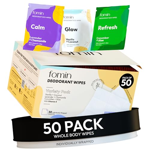 FOMIN Travel Deodorant Wipes Variety Pack - 50 Count, Biodegradable & Hypoallergenic