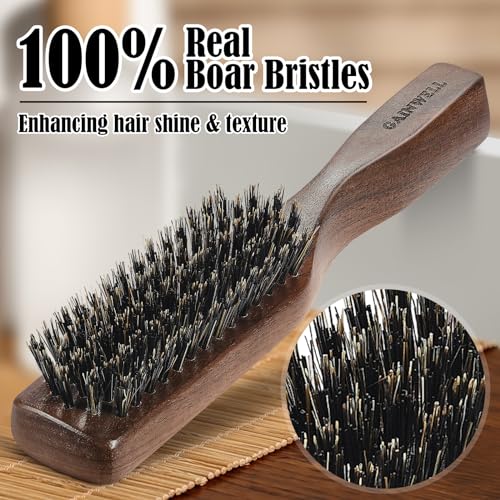 GAINWELL Wild Boar Bristle Hair Brush - Black Walnut Handle Beard Brush