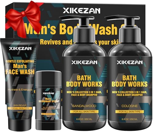 XIKEZAN Men's Grooming Gift Set - 3-in-1 Body Wash, Face Wash & Deodorant
