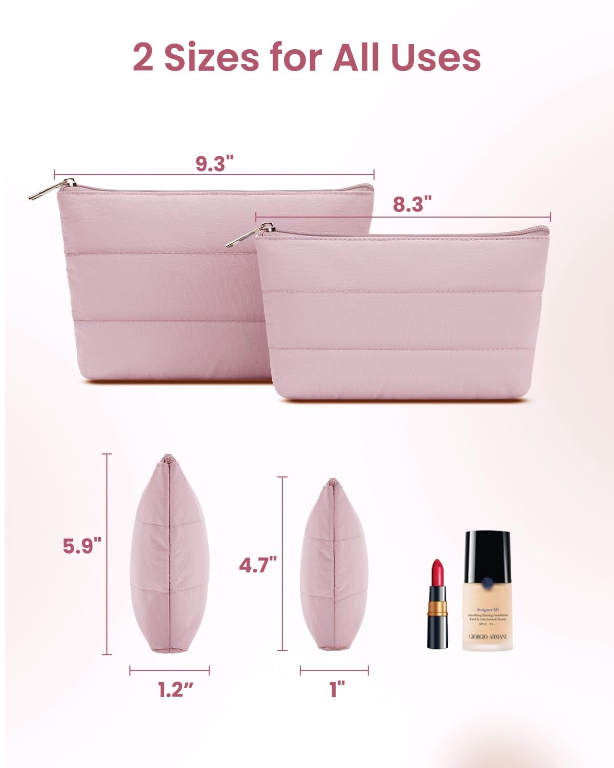 Wandering Nature Makeup Bag Small Cosmetic Bag for Purse 2 Pack Small Make Up Pouch Vegan Leather Cute Travel Pouch with Zipper for Women