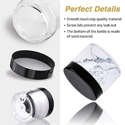 AMORIX Black Lid Travel Cosmetic Jars Set – 24x 2oz & 24x 0.7oz Plastic Containers with Labels & Spatulas