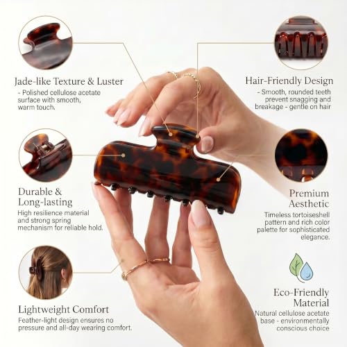 Bgffuy Tortoise Shell Claw Clip - 4 Inch Large Acetate Hair Clamp for Women