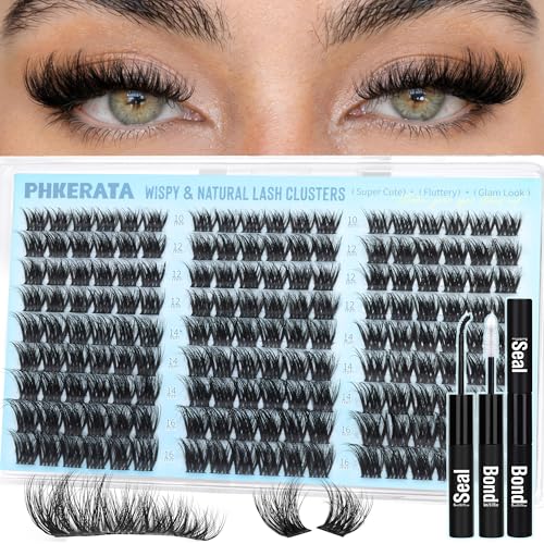 PHKERATA DIY Lash Extension Kit - 144pcs Fluffy C Curl Cluster Lashes