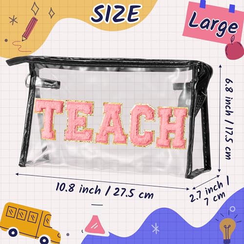 CY2SIDE TEACH Clear Makeup Bag with Handle - Waterproof Travel Organizer for Teachers