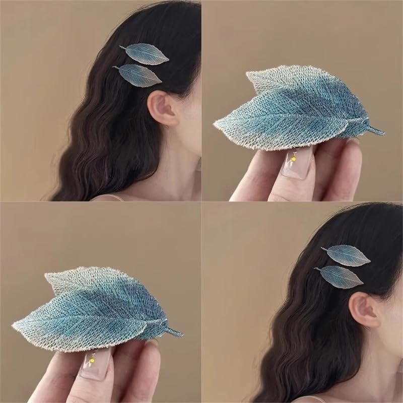 Elegant Leaf Hair Clips - 4 Pairs Embroidered Hairpins for Women