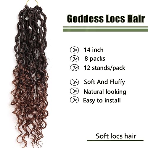 Goddess Locs Crochet Hair 14 Inch Boho Faux Locs with Curly Ends 8 Packs