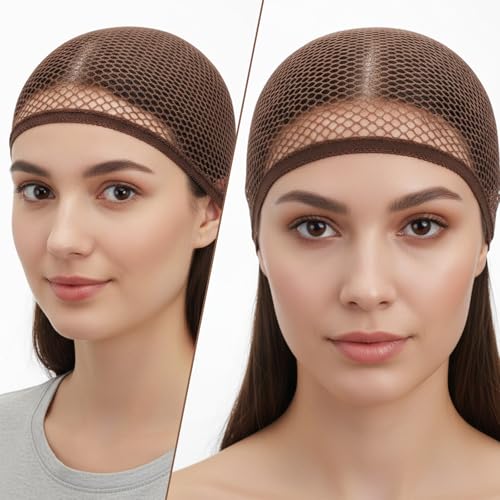 4 PCS Brown Mesh Equestrian Hair Nets for Women - Elastic Wig Caps