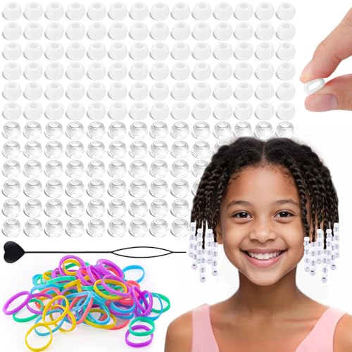 White Mix 160pcs Silicone Hair Beads Kit with Beader & Rubber Bands