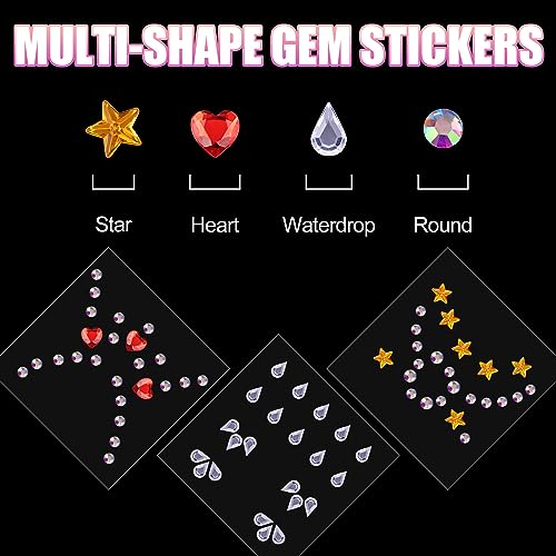 BELLEBOOST D02-6 Sheets Face Gem Stickers Set 2 Rainbow Self-Adhesive Rhinestones