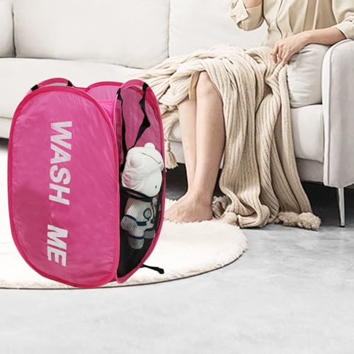 2-Pack Collapsible Laundry Baskets with Side Pocket - Black & Pink