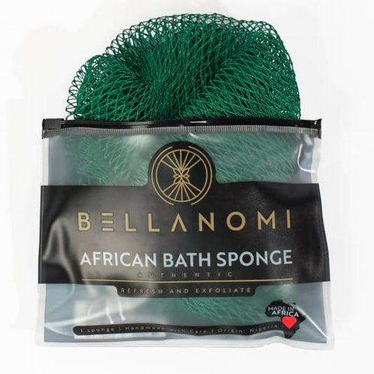 BELLANOMI African Exfoliating Net Sponge, Authentic, Ethically sourced from Nigeria, 45 inches Long, Back Scrubber for Daily use (Emerald Green)