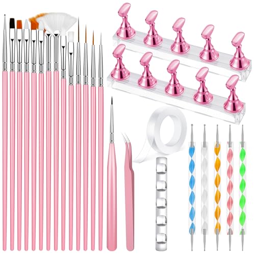 15-Piece Nail Art Tools Set with Press-On Nail Stand & Brushes