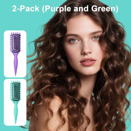 Weldilgit 2-Pack Curl Defining Brush for Wet & Dry Hair - Purple & Green