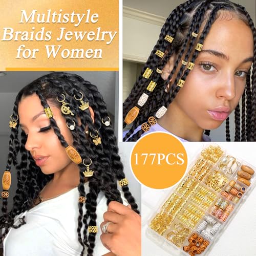 177PCS Hair Jewelry Set for Braids, Locs & Dreadlocks with Charms & Cuffs