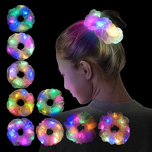 MUYANN Multi-Colored Light Up Scrunchies - Glow in the Dark Hair Ties (9pcs)
