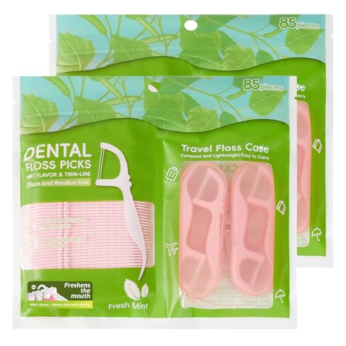 LIAMOSS Mint Dental Floss Picks - Twin-Line Flossers, 170 Count with Travel Case