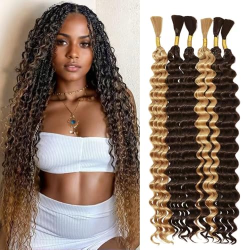 FYIMUYI Deep Wave Braiding Hair Bulk 6 Bundles 20 Inch Natural Black Curly Extensions