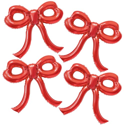 4 Giant Red Bow Foil Balloons for Birthday and Party Decor