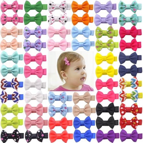 60 Pcs Mini Baby Girl Hair Bows Clips - Soft Ribbon for Infants