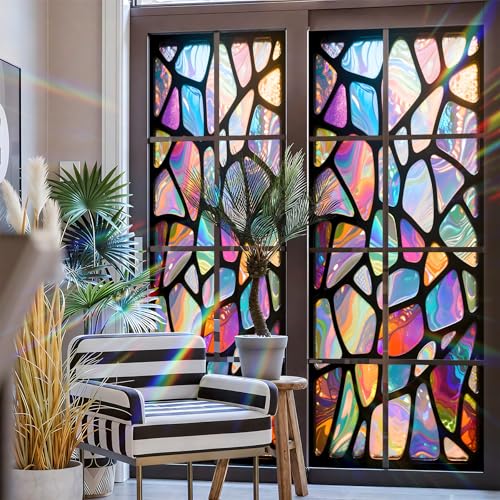 Stained Glass Window Privacy Film - Non-Adhesive Mosaic Design