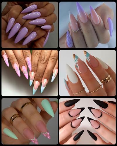 BORNBYME Medium Stiletto Soft Gel Nail Tips - 120 PCS Full Cover
