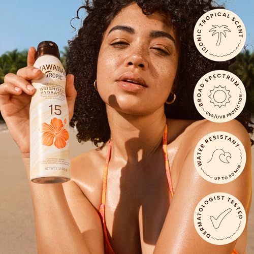 Hawaiian Tropic Weightless Hydration SPF 15 Sunscreen Spray, 6 Oz (2 Pack)