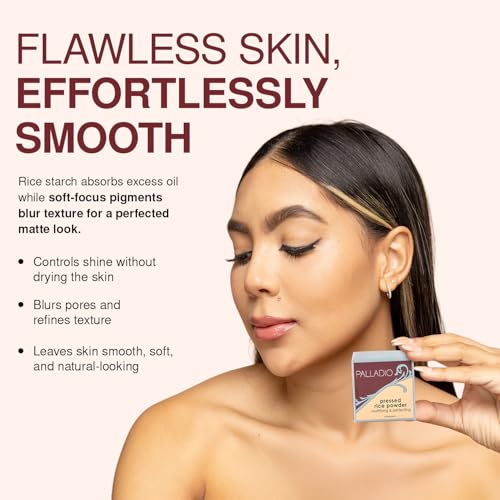 Palladio Pressed Rice Powder - Natural Oil-Absorbing Face Makeup, 0.26 oz