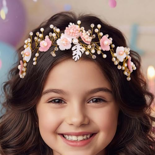 Campsis 2 Piece Pink Floral Flower Girl Headpiece Set