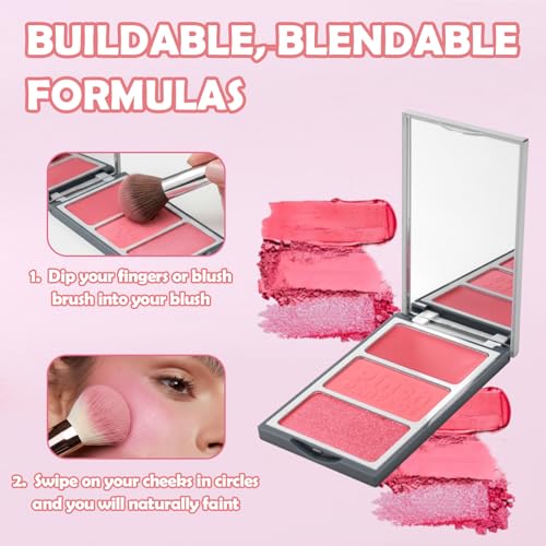 OZ LAB Buildable Blush Palette - Vegan Cream & Powder Cheek Color Trio (03 Barely Blushed, Pack of 1)