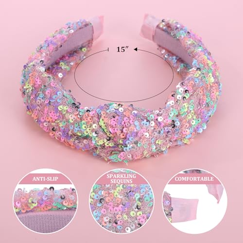 Sparkly Sequin Headbands for Girls - 4 Pack Knotted Hairbands