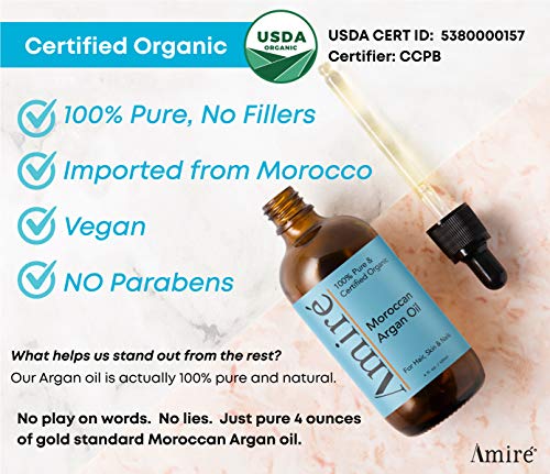 Amire Organic Argan Oil 4oz - Triple Extra Virgin Hair & Skin Moisturizer