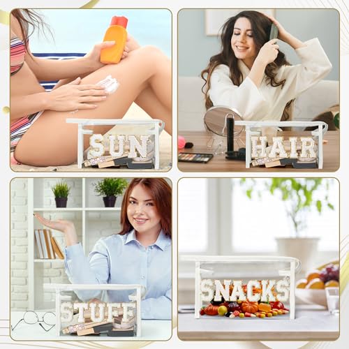 SNACKS Clear Makeup Bag, White Chenille Varsity Letter Travel Pouch
