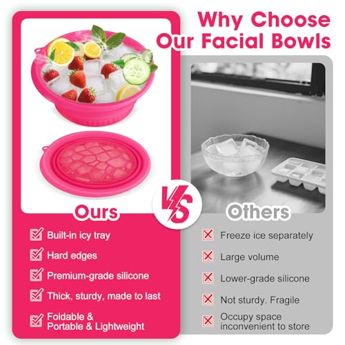 Amoner U Rose Face Ice Bowl with Built-in Ice Tray, Collapsible Silicone Facial Bath for Travel & Home Use