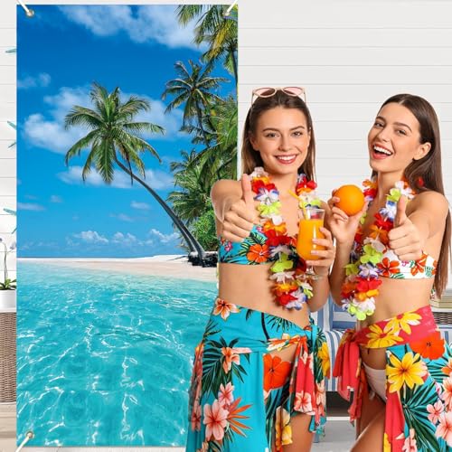 Tropical Beach View Door Banner - Summer Party Backdrop 35x71
