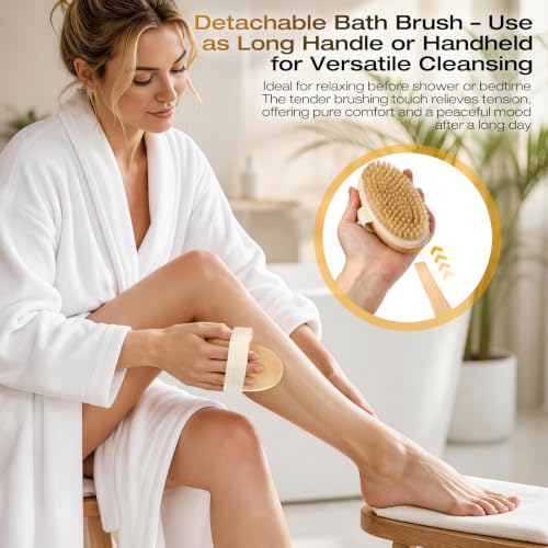Natural Bristle Dry Brush with Long Handle for Back Exfoliation