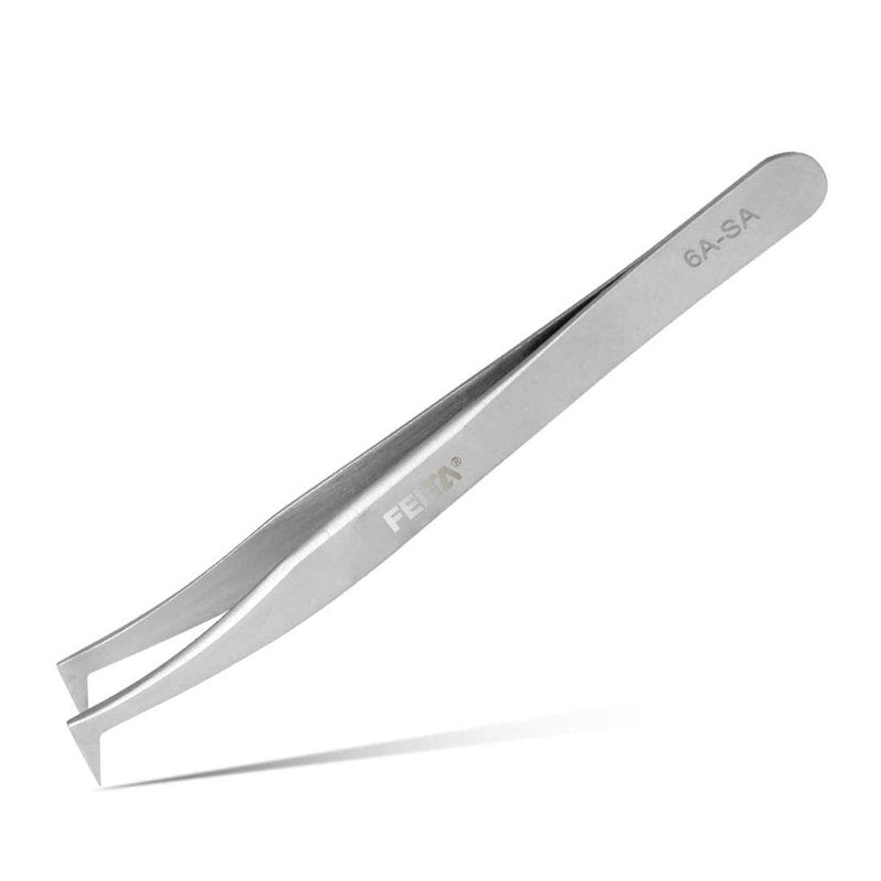 Eyelash Tweezers Set - FEITA Precision Eyelash Extension Tweezers - Professional Slant & Curved Pointed Very Fine Tip Tweezers for False Lashes - Silver - 2 Pcs