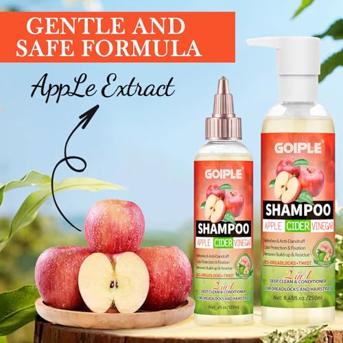 Goiple 2 in 1 Apple Cider Vinegar Shampoo & Conditioner - 12.45 FLOZ - Sulfate Free for Curly Hair, Dreadlocks, and Braids