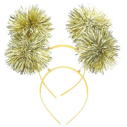 Minkissy Golden Tinsel Pom Pom Headbands, 2-Piece Party Hair Accessories