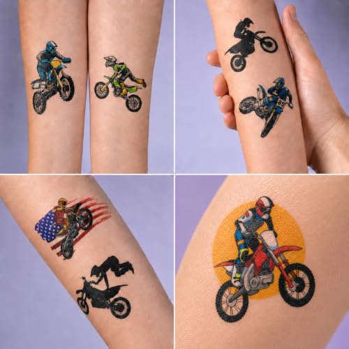 Dirt Bike Temporary Tattoos - 96 PCS for Kids Birthday Parties