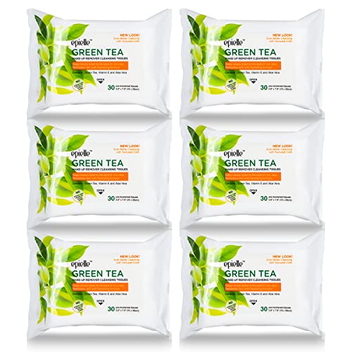 Epielle Green Tea Makeup Remover Wipes - Gentle Facial Cleansing Towelettes