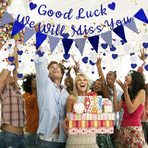 We Will Miss You Banner - Blue & Silver Farewell Party Decorations