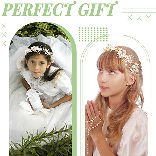 Retrowavy Flower Girl Pearl & Rhinestone Headband, 2-Piece Set