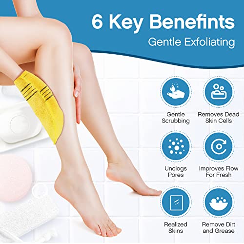 Tatuo 10 Pcs Korean Exfoliating Washcloth Mitts - Mix Color, Double Sided Body Scrubbers for Smooth Skin