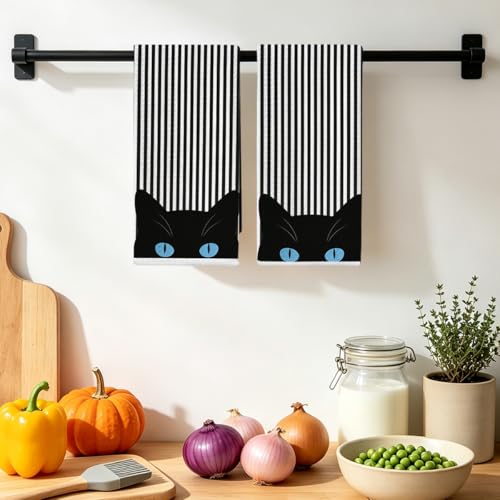 Jztco Cat Kitchen Towels - Set of 2 Microfiber Hand Towels, 24x14 Inch