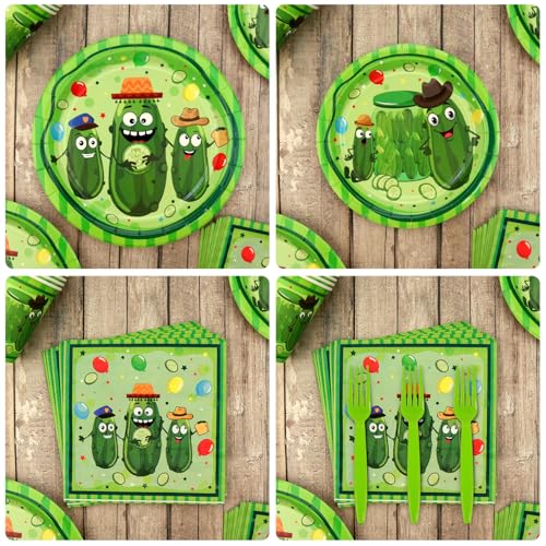 Pickle Party Supplies Kit - 25 Dinner Plates, Dessert Plates, Napkins & Forks