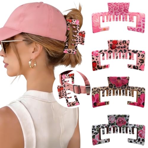 Leopard Flower Teacher Hair Clips - 4 Pcs Hat Claw Clips Set